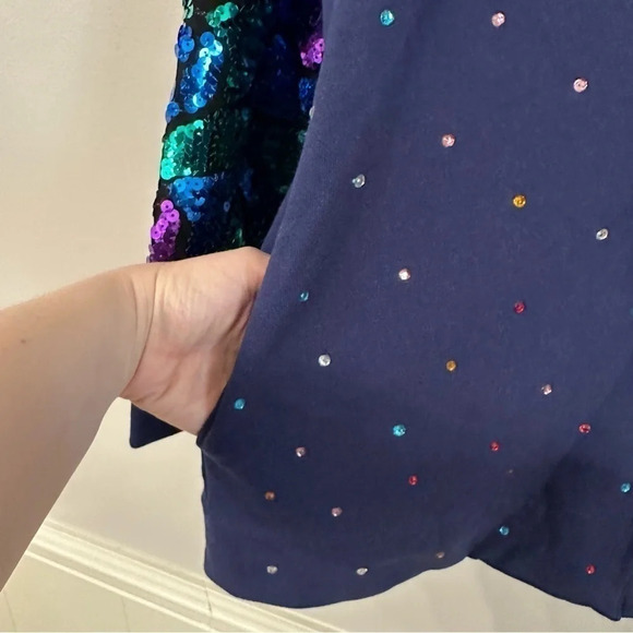Terez Women Rhinestone Sequin Sleeves Button Up V-Neck Cardigans Navy Sz S NWOT - Picture 7 of 11